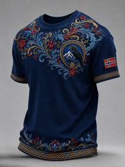 Herren-T-Shirt im Retro-Nordic-Stil mit norwegischem Kunstdruck