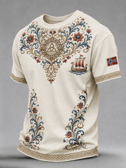 Herren-T-Shirt im Retro-Nordic-Stil mit norwegischem Kunstdruck