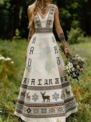 Frauen Skandinavien nordischen Stil Blumen kunst bedrucktes Kleid