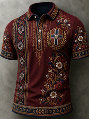 Herren-Poloshirt im Retro-Nordic-Stil mit norwegischem Kunstdruck, lässig geschnitten