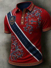 Herren-Poloshirt im Retro-Nordic-Stil mit norwegischem Kunstdruck, lässig geschnitten