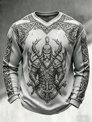 Herren-Langarm-Top im Retro-Viking-Style mit Waffelstruktur und V-Ausschnitt