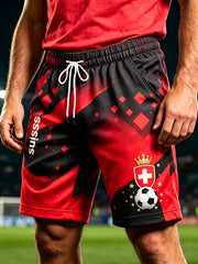 Herren-Freizeithose mit Schweizer Fußball-Print und kurzer Länge