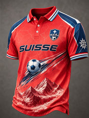 Herren-Poloshirt mit Retro-Fußball-Print und kurzen Ärmeln