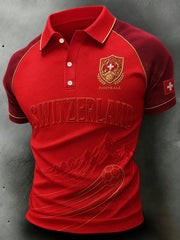 Herren-Poloshirt mit Retro-Fußball-Print und kurzen Ärmeln