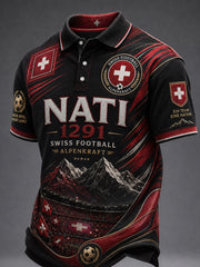 Retro-Fußball‑Casual‑Trikot im Schweizer Stil mit gesticktem Blumenmuster