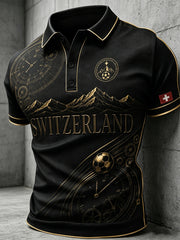 Herren-Poloshirt mit Retro-Fußball-Print und kurzen Ärmeln