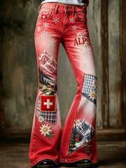 Damen-Schneberg-Hose mit Animal-Print und ausgestelltem Bein