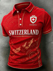 Herren-Poloshirt mit Retro-Fußball-Print und kurzen Ärmeln