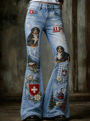 Damen-Schneberg-Hose mit Animal-Print und ausgestelltem Bein