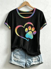 Frauen buntes Herz Pfoten druck T-Shirt