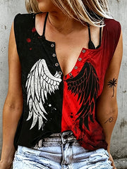 Damen-Retro-Top ohne Ärmel mit Flügel-Print