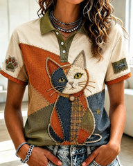 Bedrucktes Damen-Hemd mit Katzenmotiv