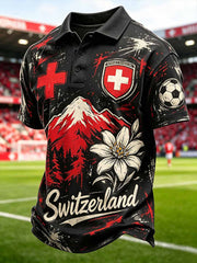Herren-Poloshirt mit Schweizer Fußballmotiv, lässiger Stil