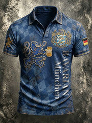 Herren-T-Shirt im Vintage-Stil, tiefblaues Münchner Bayern-Print, lässiges Poloshirt