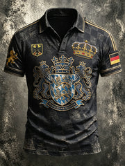 Herren-Poloshirt in Schwarz mit deutschem Münchner Bayern-Print, lässiger Stil