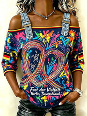 Damen-Deutschland Karneval der Kulturen Graffiti-Print lässiges trägerloses Top