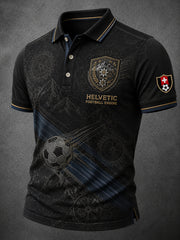 Herren-Poloshirt mit kurzen Ärmeln und Fußball-Print