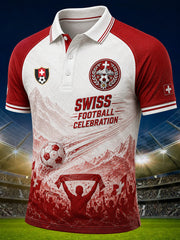 Herren-Poloshirt mit kurzem Raglanärmel und fußballthematikbezogenem Aufdruck