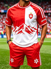 Herren Schweizer Fußball Muster bedrucktes T-Shirt Set