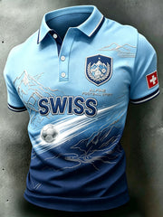 Herren-Poloshirt mit kurzen Ärmeln und Fußball-Print