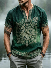 Herren-Retro-T-Shirt mit Wikinger-Totem-Muster
