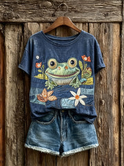 Damen-T-Shirt mit schönen Teich-Frosch-Kunstdruck