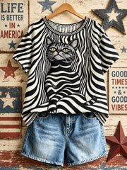 Damen-Amerikanische Retro-Oberteile mit geometrischem Muster und schwarzer Katze