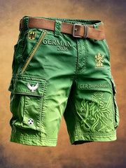 Herren-Shorts in Grün mit Farbverlauf, deutschem Fußballmotiv, lässig für die Arbeit