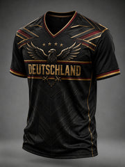Herren-Fußballfan-T-Shirt aus Deutschland mit V-Ausschnitt und Print