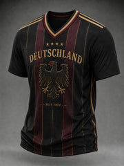 Herren-Fußballfan-T-Shirt aus Deutschland mit V-Ausschnitt und Print