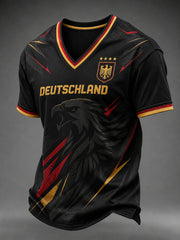 Herren-Fußballfan-T-Shirt aus Deutschland mit V-Ausschnitt und Print