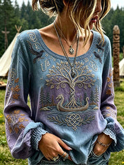 Damenmode Wikinger Baum des Lebens Print T-Shirt