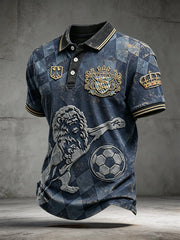 Herren-Poloshirt in Tiefblau mit deutschem Fußball-Karomuster, lässiger Stil