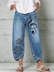 Damenhose mit Tier- und Katzenmotiven