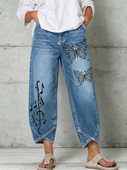 Damenhose mit Tier- und Schmetterlingsmuster
