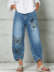 Damenhose mit Tier- und Schmetterlingsmuster