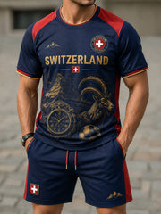 Herren-Set mit Fußballmotiv: Raglanärmel, Kurzarm und Shorts