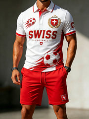 Herren-Poloshirt-Set mit Fußballmotiv und kurzen Ärmeln