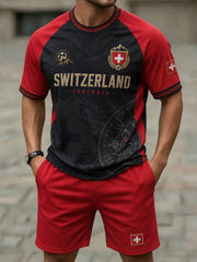Herren-Trainingsanzug mit Fußballmotiv und Raglanärmeln, Kurzarm