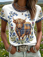 Damen-Highland-Denim-T-Shirt mit Karomuster