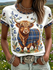 Damen-Highland-Denim-T-Shirt mit Karomuster