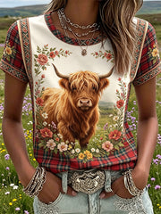 Damen-Highland-Denim-T-Shirt mit Karomuster