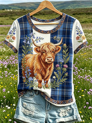 Damen-Highland-Denim-T-Shirt mit Karomuster