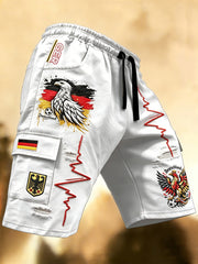 Weiße, lässige Sport-Shorts für Herren mit deutschem Fußballmotiv und Loch-Effekt