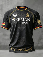 Herren-T-Shirt in Schwarz mit Deutschland-2026-Print, lässig, Schulterabfall-Design