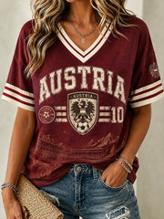 Damen-T-Shirt aus Österreich mit Aufdruck, lässig, V-Ausschnitt