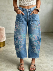 Damen-Hose mit Tier- und Schmetterlings-Art-Print