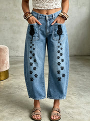 Damen-Hose mit Katzenkunstdruck