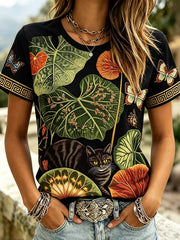 Damen-Japankunst im Retro-Stil lässiges Kurzarm-T-Shirt
